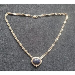 Vintage Sterling Silver Twist Miami Cuban Chain With Lapis Lazuli Pendant‎ Blue